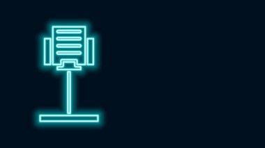 Parlayan neon hattı Müzik Standı simgesi siyah arkaplanda izole edildi. Müzik aletleri. 4K Video hareketli grafik canlandırması