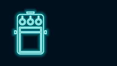 Parlayan neon çizgisi Gitar pedalı simgesi siyah arkaplanda izole edildi. Müzik aletleri. 4K Video hareketli grafik canlandırması