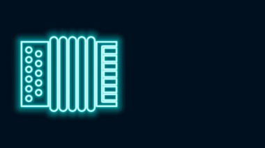 Parlayan neon hattı müzik aleti akordeon simgesi siyah arkaplanda izole edildi. Klasik bayan, harmonik. 4K Video hareketli grafik canlandırması