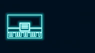 Parlayan neon çizgisi, siyah arkaplanda izole edilmiş piyano ikonu. Müzik aleti. 4K Video hareketli grafik canlandırması