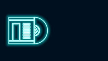 Parlayan neon çizgisi Vinil disk simgesi siyah arkaplanda izole edildi. 4K Video hareketli grafik canlandırması
