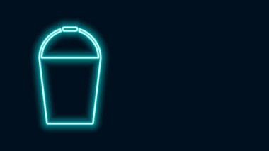 Parlayan neon çizgi Bucket simgesi siyah arkaplanda izole edildi. 4K Video hareketli grafik canlandırması