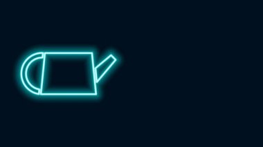 Parlayan neon hattı, siyah arkaplanda izole edilmiş bir konserve kutusu simgesi. Sulama sembolü. 4K Video hareketli grafik canlandırması