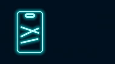 Parlayan neon hattı kesme tahtası simgesi siyah arkaplanda izole edildi. Kesme tahtası sembolü. 4K Video hareketli grafik canlandırması