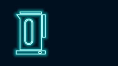 Siyah arka planda izole edilmiş kabza simgesi olan parlak neon çizgisi Kettle. Çaydanlık ikonu. 4K Video hareketli grafik canlandırması