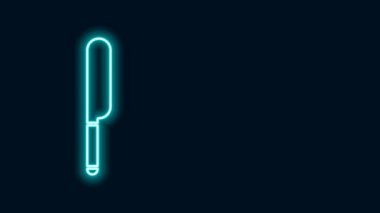 Parlayan neon çizgili bıçak simgesi siyah arkaplanda izole edildi. Çatal bıçak sembolü. 4K Video hareketli grafik canlandırması
