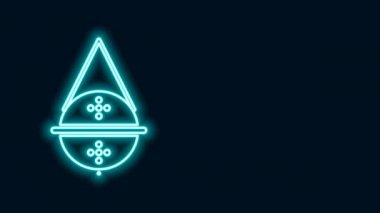 Parlayan neon hattı çay süzgeci simgesi siyah arka planda izole edilmiş. 4K Video hareketli grafik canlandırması