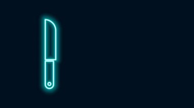 Parlayan neon çizgili bıçak simgesi siyah arkaplanda izole edildi. Çatal bıçak sembolü. 4K Video hareketli grafik canlandırması