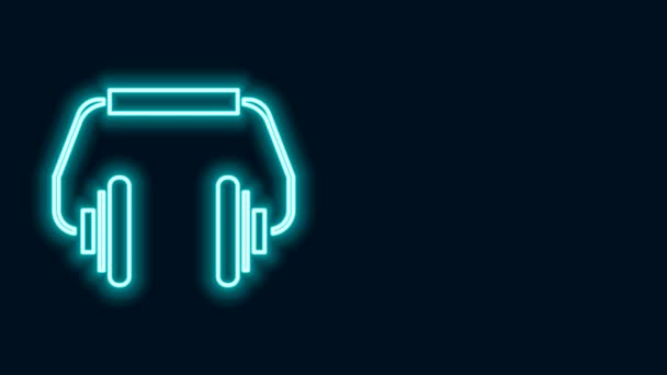 Ikon headphone garis neon menyala terisolasi pada latar belakang hitam. Telepon suara. Konsep untuk mendengarkan musik, layanan, komunikasi dan operator. Animasi grafis gerak Video 4K — Stok Video