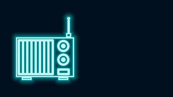 Glowing neon line Radio with antenna icon isolated on black background. 4K Video motion graphic animation — Stock Video