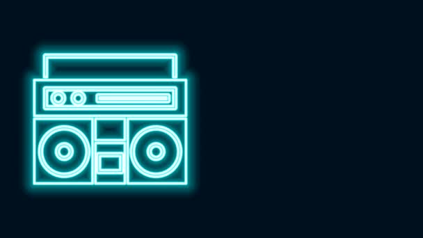 Leuchtende Neon Line Home-Stereoanlage mit zwei Lautsprechersymbolen isoliert auf schwarzem Hintergrund. Musikanlage. 4K Video Motion Grafik Animation — Stockvideo