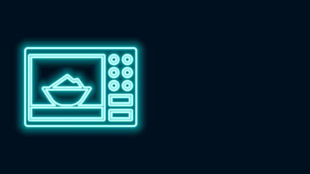 Icono del horno de microondas en línea de neón brillante aislado sobre fondo negro. Icono de electrodomésticos. Animación gráfica de vídeo 4K — Vídeos de Stock