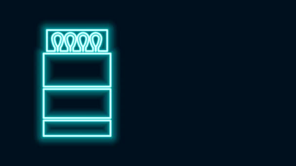 Žhnoucí neonová čára Otevřete krabičku od sirek a na černém pozadí se zobrazí ikona. Grafická animace pohybu videa 4K — Stock video