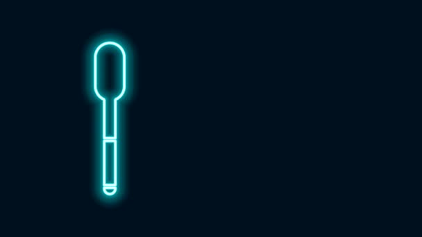 Linha de néon brilhante ícone da colher isolado no fundo preto. Utensílio de cozinha. Sinal de talheres. Animação gráfica em movimento de vídeo 4K — Vídeo de Stock