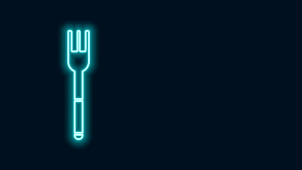 Glödande neon linje gaffel ikon isolerad på svart bakgrund. Bestick symbol. 4K Video motion grafisk animation — Stockvideo