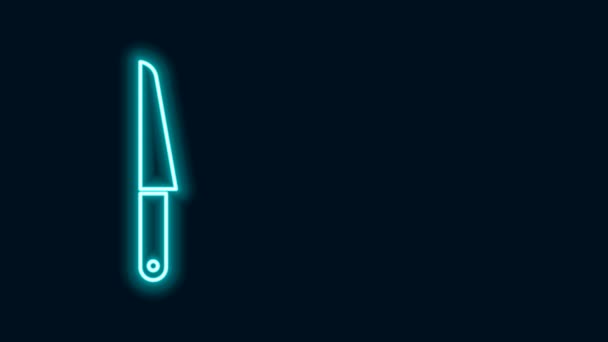 Glødende neon line Knife ikon isoleret på sort baggrund. Bestik symbol. 4K Video bevægelse grafisk animation – Stock-video