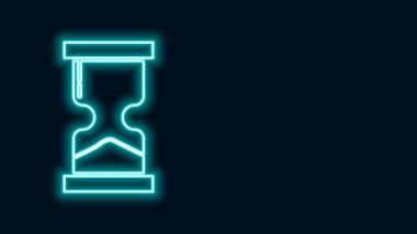 Parlayan neon çizgisi. Siyah zemin üzerinde kum ikonu olan eski kum saati. Kum saati işareti. İş ve zaman yönetimi kavramı. 4K Video hareketli grafik canlandırması