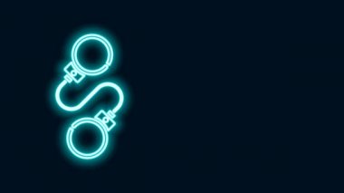 Parlak neon çizgili kelepçe simgesi siyah arkaplanda izole edildi. 4K Video hareketli grafik canlandırması