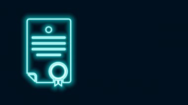 Parlayan neon hattı sertifika şablonu simgesi siyah arkaplanda izole edildi. Başarı, ödül, diploma, burs, diploma. İş başarısı sertifikası 4K Video hareketli grafik canlandırması