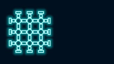 Parlayan neon hattı hapishane penceresi simgesi siyah arkaplanda izole edildi. 4K Video hareketli grafik canlandırması