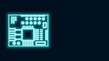 Parlayan neon çizgisi yazdırılmış PCB simgesi siyah arkaplanda izole edildi. 4K Video hareketli grafik canlandırması