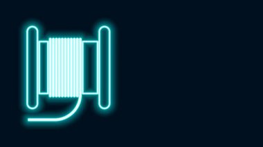 Siyah arkaplanda izole edilmiş makara ya da davul ikonu üzerinde parlayan neon hattı elektrik kablosu. 4K Video hareketli grafik canlandırması