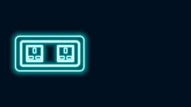 Parlayan neon hattı elektrik çıkış simgesi siyah arkaplanda izole edildi. Elektrik prizi. Rosette sembolü. 4K Video hareketli grafik canlandırması