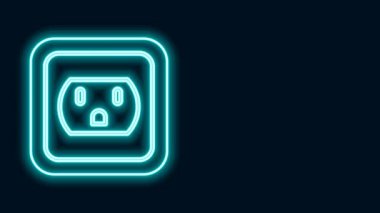 ABD simgesindeki parlayan neon hattı elektrik çıkışı siyah arkaplanda izole edildi. Elektrik prizi. 4K Video hareketli grafik canlandırması