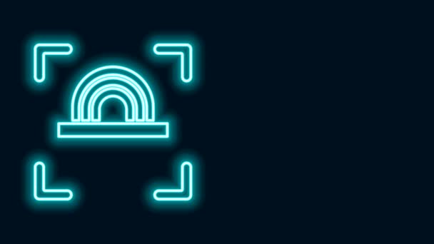 Linea neon incandescente icona impronta digitale isolata su sfondo nero. Icona dell'app ID. Segno di identificazione. Toccare id. Animazione grafica 4K Video motion — Video Stock