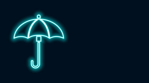 Icono de paraguas de línea de neón brillante aislado sobre fondo negro. Icono impermeable. Protección, seguridad, concepto de seguridad. Símbolo resistente al agua. Animación gráfica de vídeo 4K — Vídeo de stock