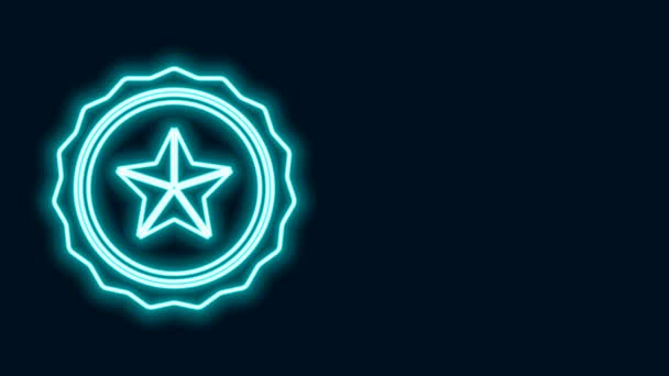 Glowing neon line Police badge icon isolated on black background. Sheriff badge sign. 4K Video motion graphic animation — Stock Video