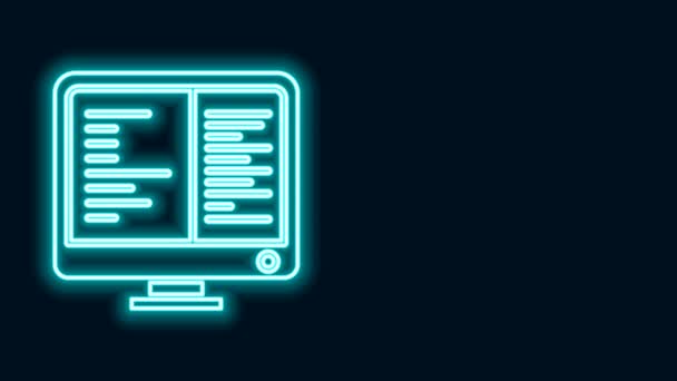 Icono de pantalla de monitor de computadora en línea de neón brillante aislado sobre fondo negro. Dispositivo electrónico. Vista frontal. Animación gráfica de vídeo 4K — Vídeo de stock