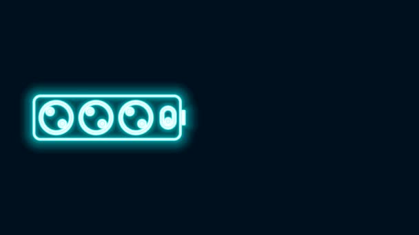 Icono de cable de extensión eléctrica de línea de neón brillante aislado sobre fondo negro. Toma de corriente. Animación gráfica de vídeo 4K — Vídeos de Stock