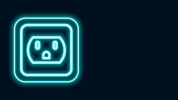 Linea neon incandescente Presa elettrica nell'icona USA isolata su sfondo nero. Presa di corrente. Animazione grafica 4K Video motion — Video Stock