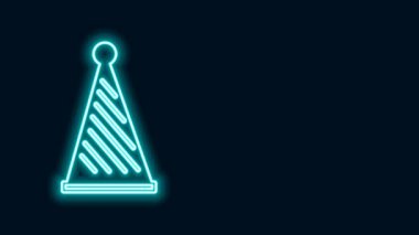 Parlayan neon hattı Parti şapka simgesi siyah arkaplanda izole edildi. Doğum günü şapkası. 4K Video hareketli grafik canlandırması