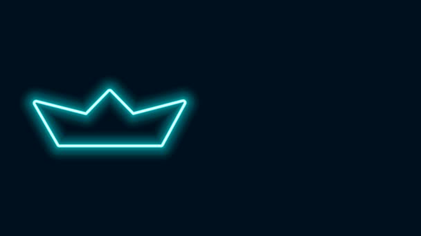 Светящийся неоновая линия Складная бумажная лодка значок изолирован на черном фоне. Бумажный корабль Оригами. Видеографическая анимация 4K — стоковое видео