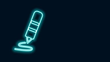 Siyah arkaplana izole edilmiş simge çizmek için parlak neon çizgisi Wax pastel boyası. 4K Video hareketli grafik canlandırması