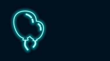 Siyah zemin üzerinde izole edilmiş kurdele ikonu olan parlak neon çizgili balonlar. 4K Video hareketli grafik canlandırması