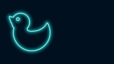 Parlayan neon çizgisi. Kauçuk ördek simgesi siyah arkaplanda izole edilmiş. 4K Video hareketli grafik canlandırması