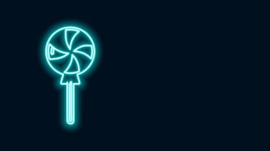 Parlayan neon hattı lolipop simgesi siyah arkaplanda izole edildi. Şeker işareti. Yemek, lezzetli bir sembol. 4K Video hareketli grafik canlandırması