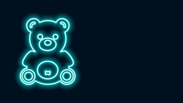 Сяюча неонова лінія плюшевої іграшки плюшевого ведмедя ізольована на чорному тлі. 4K Відео рух графічна анімація — стокове відео