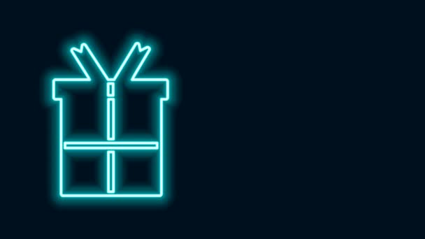 Linea neon incandescente Icona della scatola regalo isolata su sfondo nero. Buon compleanno. Animazione grafica 4K Video motion — Video Stock