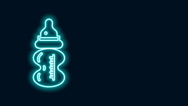 Glowing neon line Ikon botol bayi terisolasi pada latar belakang hitam. Memberi makan ikon botol. Tanda botol susu. Animasi grafis gerak Video 4K — Stok Video