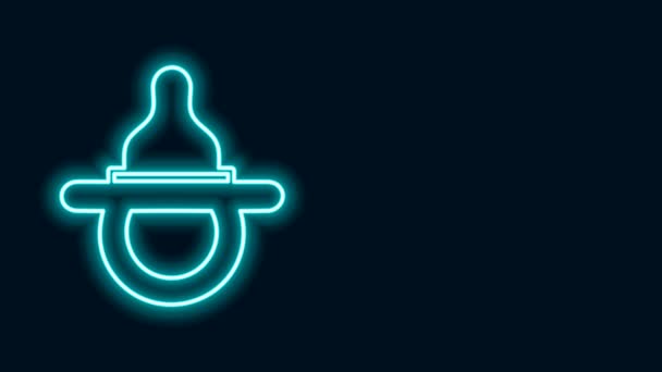 Leuchtende Neon-Linie Baby Schnuller-Symbol isoliert auf schwarzem Hintergrund. Spielzeug eines Kindes. 4K Video Motion Grafik Animation — Stockvideo