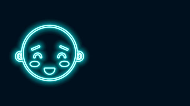 Glowing neon line Happy little boy head icon isolated on black background. Face of baby boy. 4K Video motion graphic animation — Stock Video