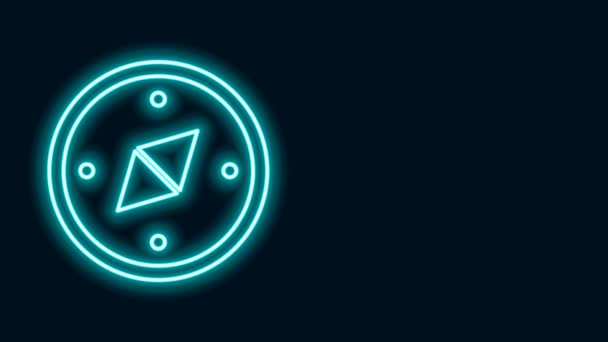 Leuchtende Leuchtschrift Kompass-Symbol isoliert auf schwarzem Hintergrund. Windrose Navigationssymbol. Windrose Zeichen. 4K Video Motion Grafik Animation — Stockvideo