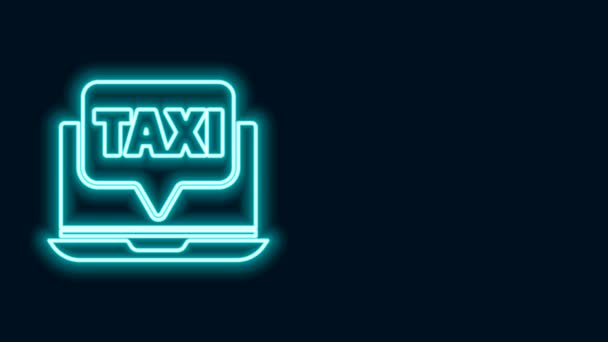Brilhante neon line Laptop chamada táxi serviço ícone isolado no fundo preto. Animação gráfica em movimento de vídeo 4K — Vídeo de Stock