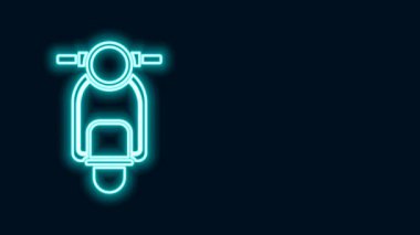 Parlayan neon çizgisi Scooter simgesi siyah arkaplanda izole edildi. 4K Video hareketli grafik canlandırması
