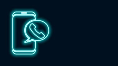 Parlayan neon hattı Taksi çağrı servisi simgesi siyah arkaplanda izole edildi. Akıllı telefon taksisi. 4K Video hareketli grafik canlandırması