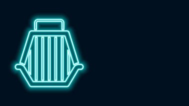 Parlayan neon hattı Pet çanta simgesi siyah arkaplanda izole edildi. Hayvanlar, köpekler ve kediler için taşıyıcı. Hayvanlar için konteynır. Hayvan taşıma kutusu. 4K Video hareketli grafik canlandırması